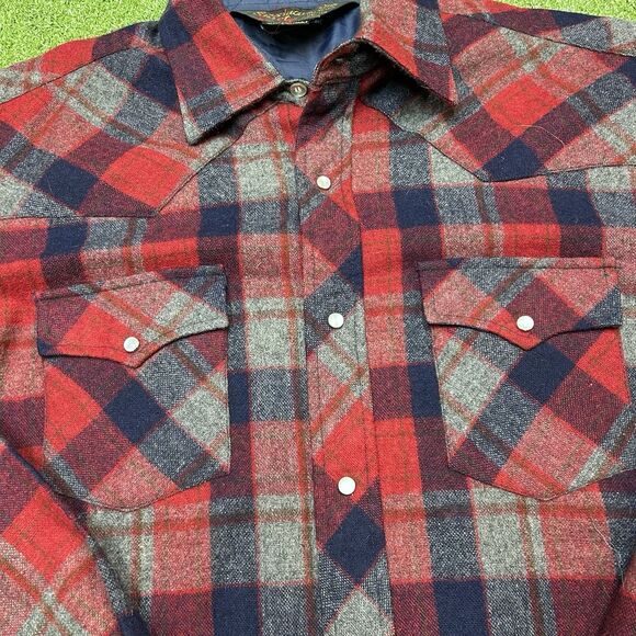 Vintage 70s KMART Sportsman Shirt Plaid Flannel  Red Men’s Large - Picture 3 of 6